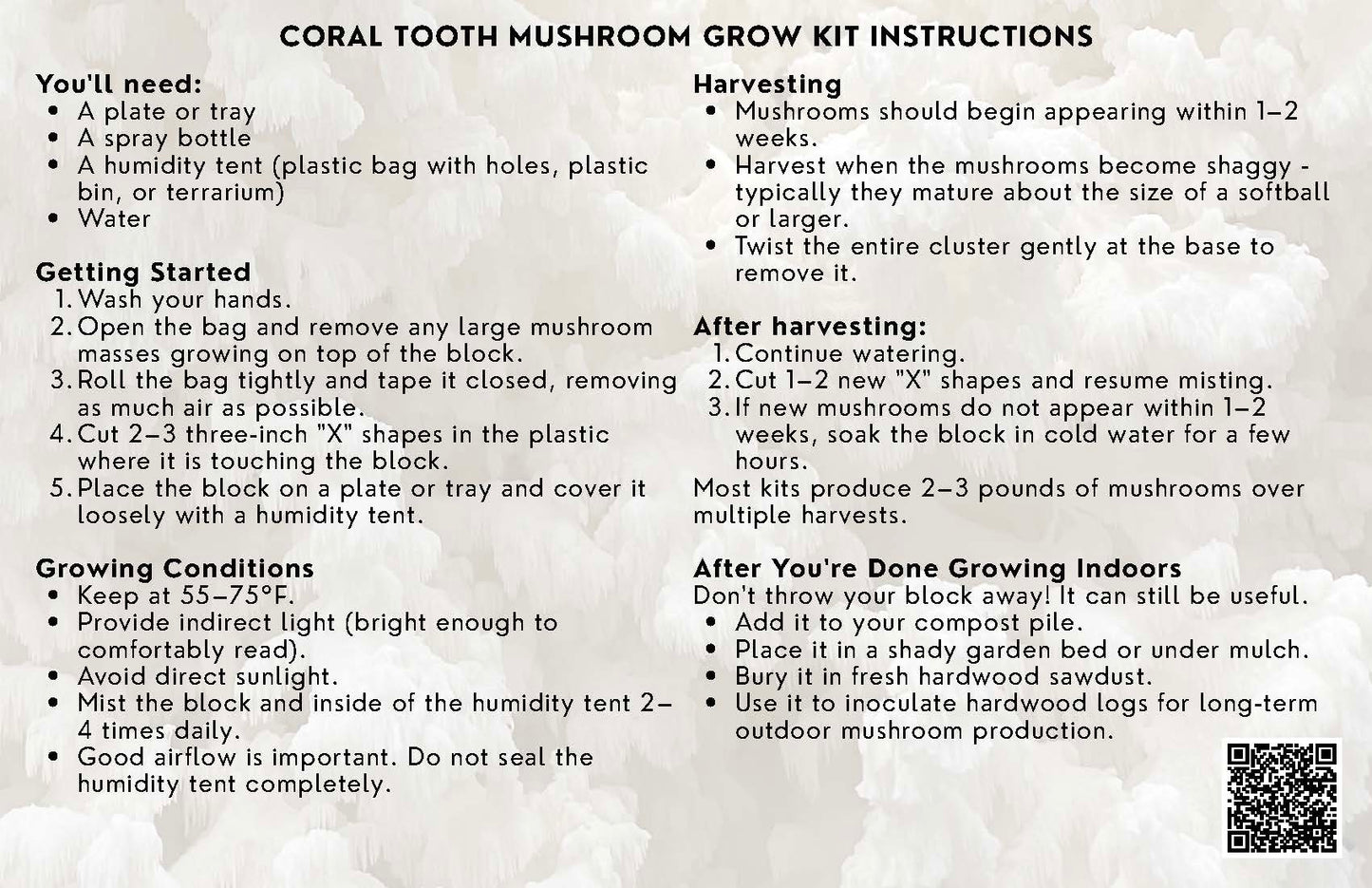 Coral Tooth Mushroom Grow Kit